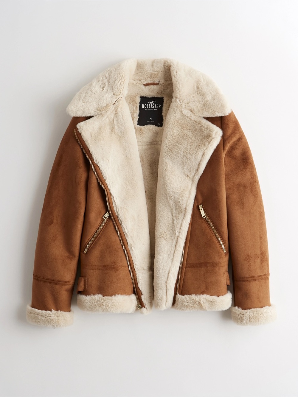 Hollister Women's Brown Faux Fur Biker Zip Jacket